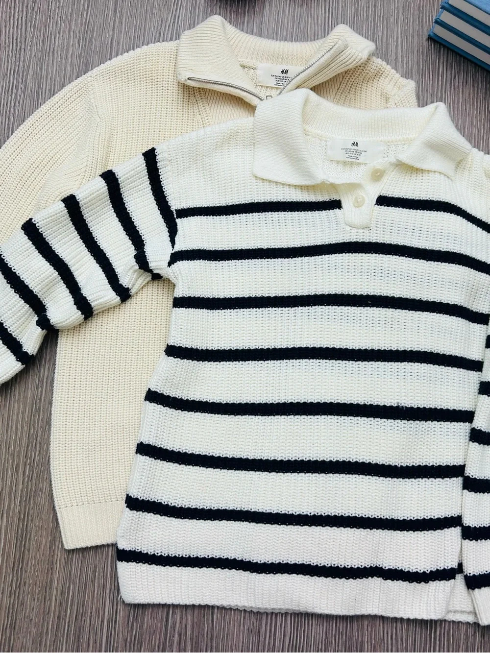 H&M Cream and Black Striped Polo Collar Knit Top Size 8-10 M. Bundle